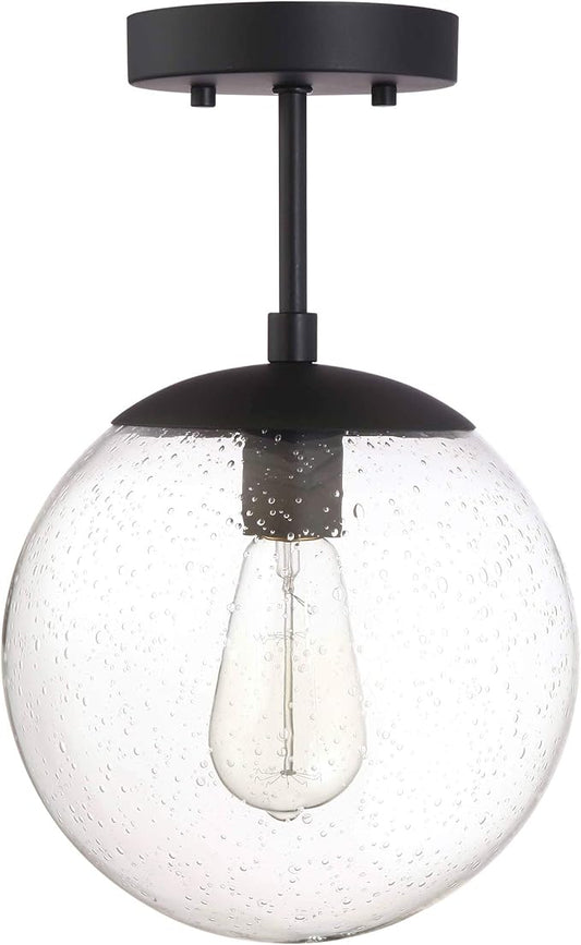Design House Gracelyn 1-Light Dimmable Semi-Flush Ceiling Light, Clear Seedy Glass, Matte Black, 588517