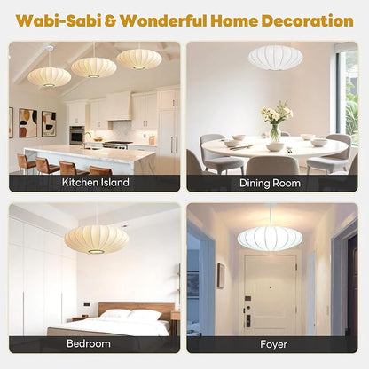 23.6in Lantern Pendant Light, 3-Light Imitation Silk White Bubble Pendant Lighting Fixture, Hanging Lamp Simple Chandelier for Living Dinning Room Kitchen Island Bedroom Restaurant Cafe