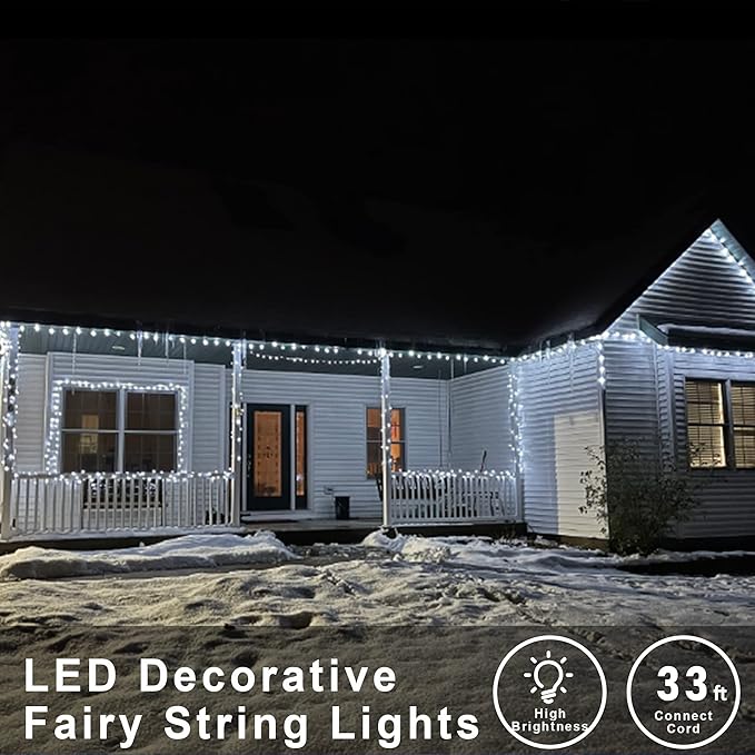 oopswow LED String Lights by White, 100LED Plug in Fairy String Lights with 8 Modes for Indoor and Outdoor Party Wedding Home Patio Lawn Garden Christmas Supplies-White