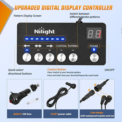 Nilight 2PCS 70 Inch Emergency Strobe Light Strip with Controller 864 LED Amber Green Running Board Lights Flexible Side Flashing Warning Caution Safety Waterproof for Truck Construction Pickup