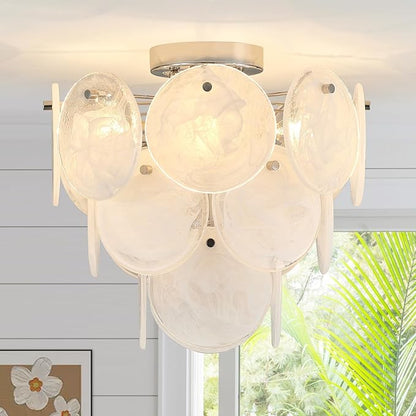 Modern Flush Mount Glass Ceiling Light Chrome Finish, Hallway Lights Vintage Chandelier, 4-Light Unique Light Fixture for Bedroom Entryway Kitchen