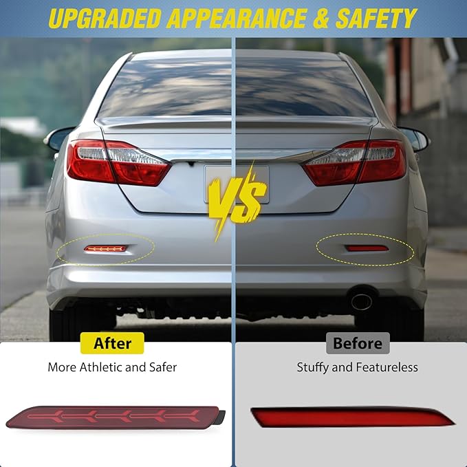 Nilight Rear Bumper Tail Light Compatible with 2006 2007 2008 2009 2010 2011 2012 2013 2014 Toyota Camry Red Lens LED Reflector Bumper Lamps Brake Turn Signal Sequential Flashing Driving Taillights