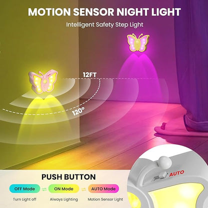 LOFTEK Rechargeable Motion Sensor Light, 2 Color Modes, Dimmable RGB Ambient Lighting, Cute Butterfly Design for Kid's Bedroom, Bathroom, Hallway, Tent & Stairs - Ideal Home Decor & Gift, 6 Pack