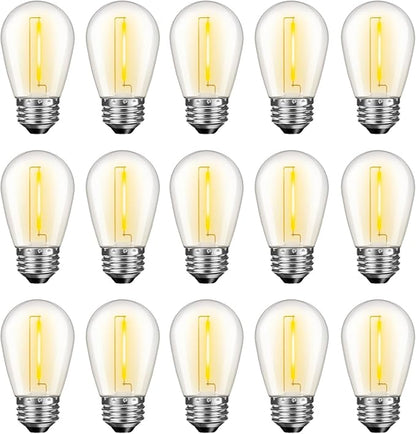 GvvooHome LED S14 Replacement Light Bulbs for Outdoor String Lights, 1W Shatterproof Edison Light Bulbs for Outside Patio Garden, E26 Standard Base, Dimmable, 2200K Warm White, 15 Pack