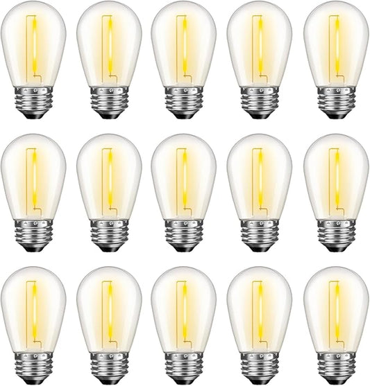 GvvooHome LED S14 Replacement Light Bulbs for Outdoor String Lights, 1W Shatterproof Edison Light Bulbs for Outside Patio Garden, E26 Standard Base, Dimmable, 2200K Warm White, 15 Pack