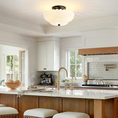 Semi Flush Mount Ceiling Light Fixture Vinatge Black Ceiling Lights Mid Century Modern Milk White Glass Close to Ceiling Lighting Fixtures for Bedroom Hallway Foyer Bathroom Kitchen Laundry Room