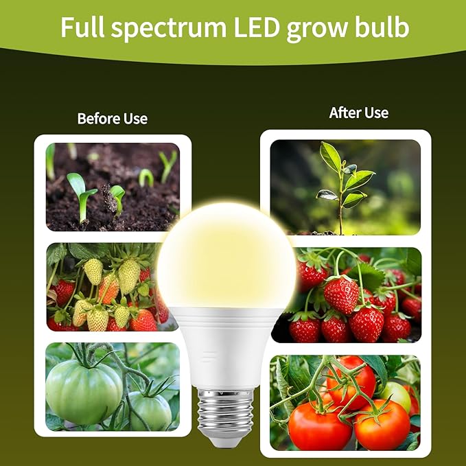 GT-Lite 48 Pack LED Plant Grow Light Bulbs Full Spectrum with 13.09 PPF, A19, E26 Base for Indoor Outdoor Plants
