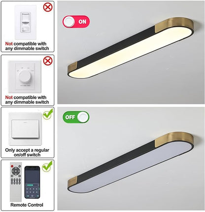 Qcyuui 4.59FT LED Flush Mount Kitchen Light Fixtures 65W Dimmable Flush Mount Ceiling Light Fixture Black and Gold Led Ceiling Light Linear LED Ceiling Lamp for Laundry Shop Garage Office