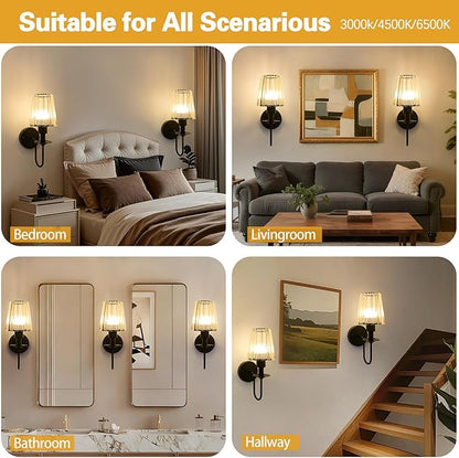Battery Operated Wall Sconces Set of 2 – 5200mAh Rechargeable Crystal Glass, 15 Colors & 10-Level Dimmable, Wireless Wall Lights for Living Room & Bedroom,Black