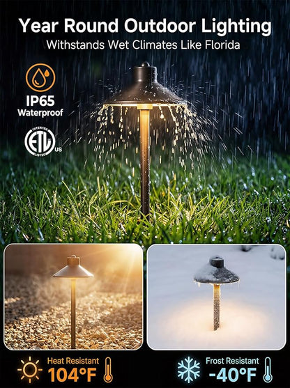 Gardenreet Brass Smart RGBCW 12v Path Light, Bluetooth App Control Landscape Lighting Waterproof, Low Voltage Dimmable Adjustable Warm/Cool White G4 Bulb, Year-Round Daily Yard Ambiance, Bronze 6 Pack