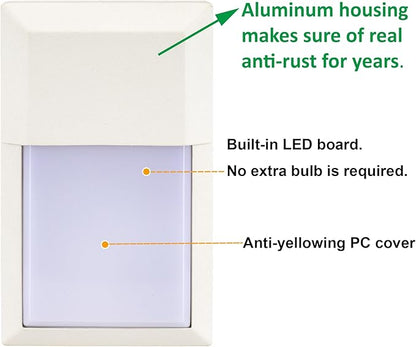 LIT-PaTH Outdoor LED Wall Lantern, Wall Sconce Lights Porch Lighting Fixture, 12W 1000 Lumens, Aluminum Housing Plus PC, 3000K White Finish, 2-Pack