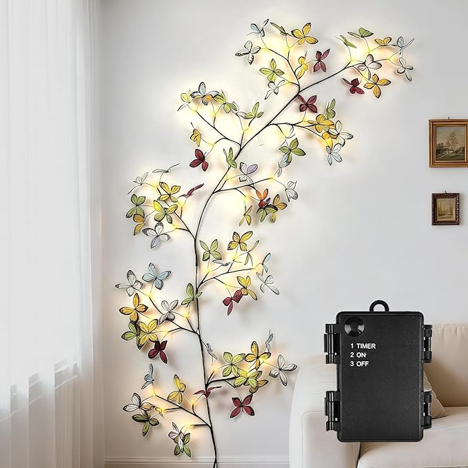 Bexdir Lighted Willow Vine 6FT, Enchanted Willow Vine Lights Battery Operated with Butterfly Decoration Plug in, Vine Lights for Wall Chirstmas Holiday Fireplace Decor