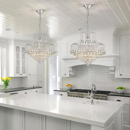 WUZUPS Crystal Chandelier Pendant Flushmount Ceiling Light Modern Lighting Fixture for Bedroom Hallway Bar Kitchen Bathroom, H 17.3" x W 18.9", Silver, E12 Base