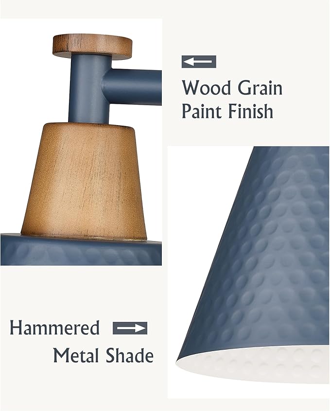 FEMILA 4-Light Bathroom Light Fixtures, Farmhouse Modern Vanity Lights Wall Lamp with Hammered Metal Shade Finish, Dark Blue, 4FG59B-4W Blue