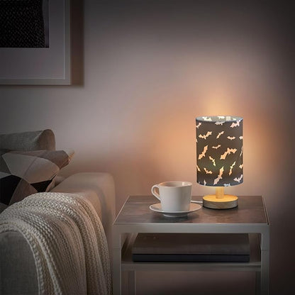 Bedside Table Lamp Bat Halloween Black Nightstand Lamp with Wood Desk Lamps for Bedroom Living Room Nursery Office Home Decor