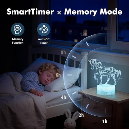 Hoofun Horse Gifts for Girls, 16 Colors Geometric Equine 3D Illusion Lamp, Night Light with Timer Remote and Touch Control, Horses Decor for Kids Room, Girls Birthday Gifts