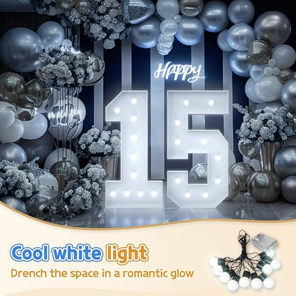 Marquee Numbers 4 Feet Tall: Large 3rd 13th 30th Birthday Decorations for Her Him 4FT Light Up Numbers White Anniversary Party Decor Big Backdrop Foam Cardboard Number 3
