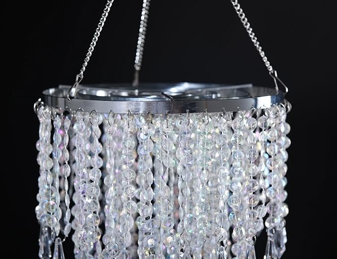 3 Tiers Iridescent Acrylic Beaded Chandelier Shade, Ceiling Light Pendant Lampshade with Crystal Beads for Wedding Party Event Home Decoration,W8.6 X H12 (H12C)