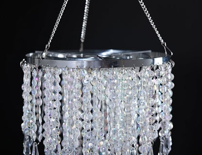 3 Tiers Iridescent Acrylic Beaded Chandelier Shade, Ceiling Light Pendant Lampshade with Crystal Beads for Wedding Party Event Home Decoration,W8.6 X H12 (H12C)