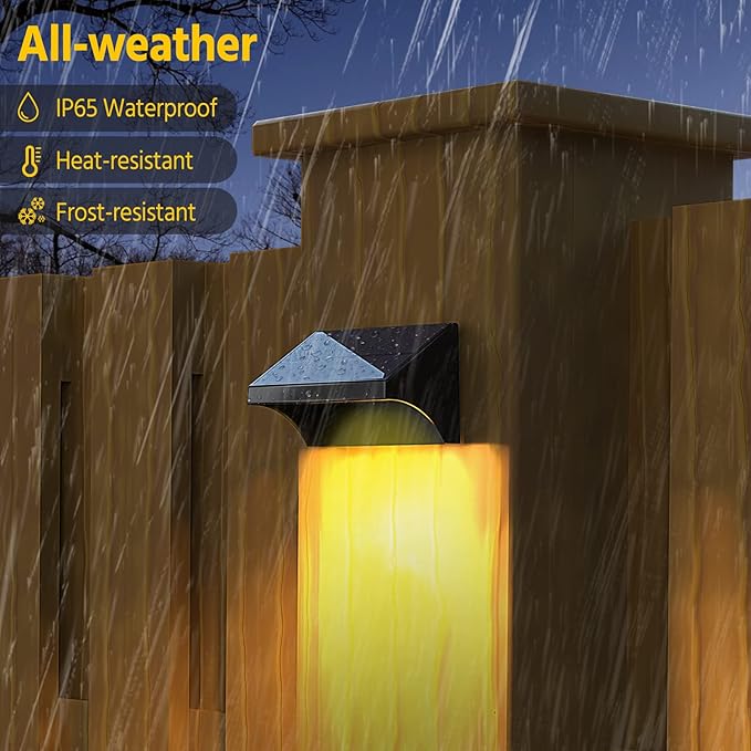 NIORSUN Outdoor Fence Lights, 6 Pack Waterproof LED Solar Fence Lights with 1500mAh Battery, Warm White/Cool White/RGB, Easy-to-Install Wall Light for Deck, Patio, Railing, Stairs, Backyard – Black
