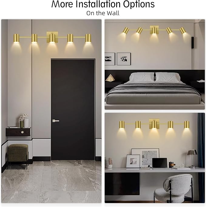 BoostArea 5 Light Track Lighting Fixtures Ceiling, Gold Kitchen Lighting Fixtures Ceiling, LED Track Lighting Kit, Rotatable Light Heads, Modern Track Lights for Kitchen/Living Room/Hallway, No Bulb