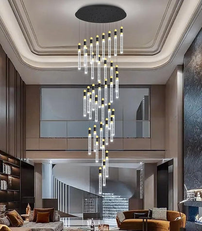 36-Lights Modern Chandelier LED Light Fixtures Adjustable High Ceiling Long Light Chandelier for Hallway Foyer Dimmable Lights with Remote Living Dining Ceiling Pendant Lighting