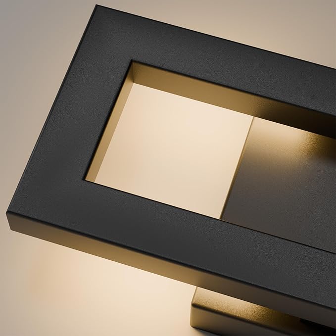 LamQee 14" Modern Outdoor Wall Lights, 3000K 1000LM Integrated LED Exterior Lighting Fixtures with Rectangle Frame, Matte Black Linear Outside Sconce Wall Mount for House Front Porch Patio Garage Door