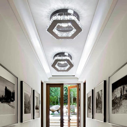 Mini Chandelier Crystal LED Ceiling Light Fixture Modern Pendant Lamp Semi Flush Mount Crystal Ceiling Lighting for Hallway Staircase Staircase Kitchen Bedroom Dinning Room(Cool White)