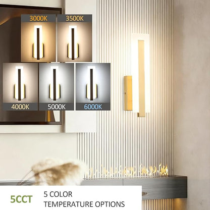 Tipace Hardwired Gold Dimmable Modern LED Wall Sconce 2 Packs 3000K 3500K 4000K 5000K 6000K Indoor Wall Lights Up and Down Wall Mount Light for Living Room Bedroom Hallway Corridor(5CCT)