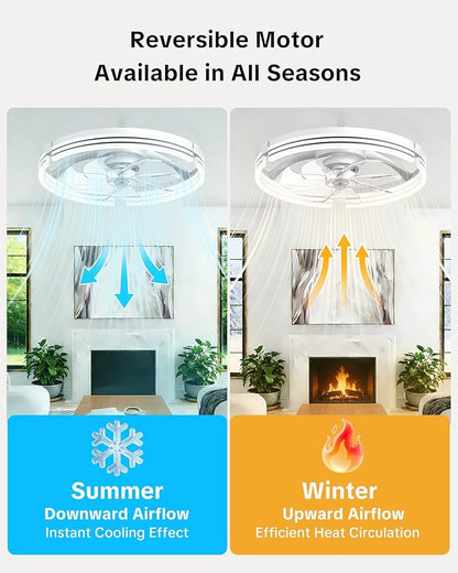 AIKVSXER Ceiling Fans with Lights and Remote, 20 Inch Low Profile Fandelier with APP Control, Ultra Quiet, 3CCT and 6 Wind Speeds for Bedroom, Living Room Modern Flush Mount Fan Light