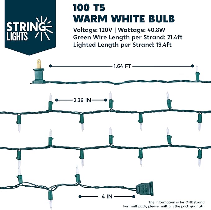 Joiedomi Clear Christmas String Lights Indoor,100 Count Mini White Fairy Light Outdoor,19.4 FT Decor for Patio Dorm Classroom Bedroom Holiday Wedding Party Garland Birthday Festival,Green Wire