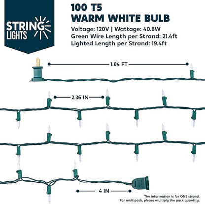 Joiedomi Clear Christmas String Lights Indoor,100 Count Mini White Fairy Light Outdoor,19.4 FT Decor for Patio Dorm Classroom Bedroom Holiday Wedding Party Garland Birthday Festival,Green Wire