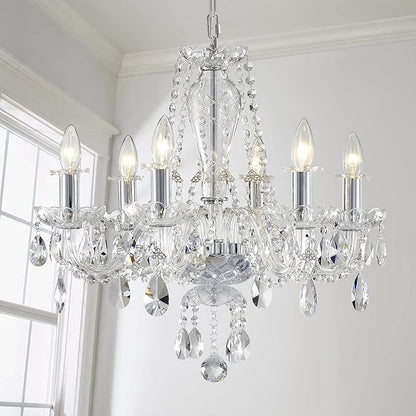 AGV LIGHTING Mid-Century Modern Chandeliers, Crystal Pendant Light Fixture, with 6-Lights, D22 x H20, Adjustable Chains 59", Chrome Finish