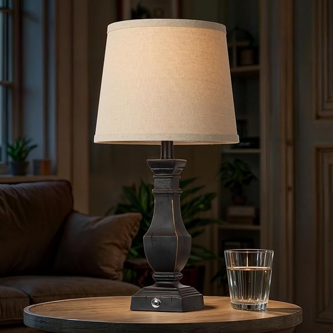 ROTTOGOON Dimmable Table Lamps Set of 2, Rustic Farmhouse Table Lamps for Living Room Bedroom, Bedside Desk Lamps for end Tables, Touch Lamps for nightstand, 9W Bulbs Included, 22", Black