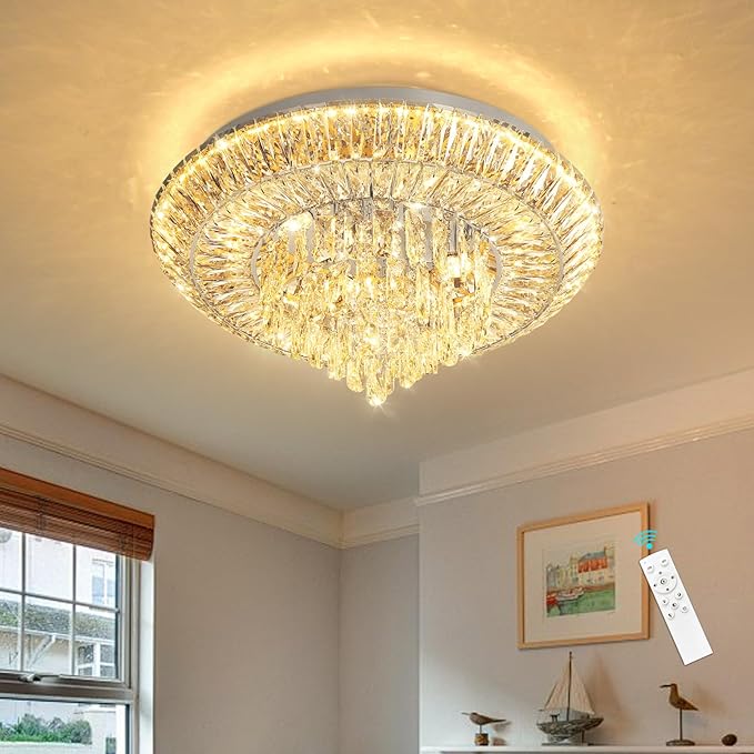 Modern LED Chandelier Crystal Ceiling Light Fixture Raindrop Chandeliers Dimmable Lighting for Living Room Dining Room Entryway Bedroom Silver