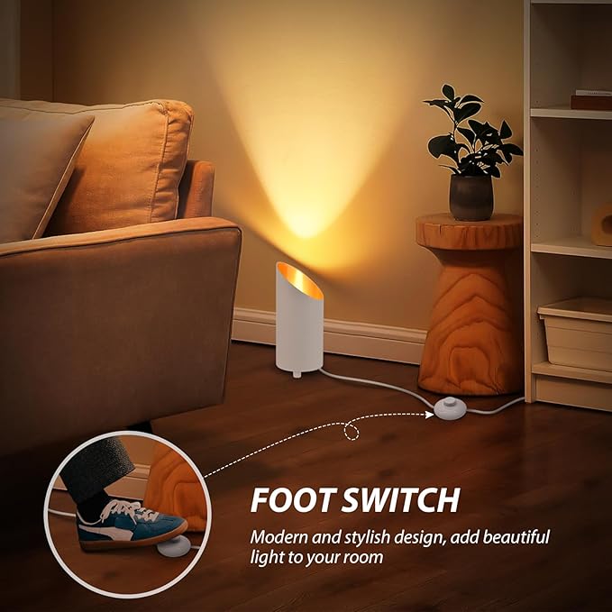Uplighting Indoor, 7W Floor Can Lights with 2700K LED GU10 Bulbs, IP44 Waterproof Uplights Spotlight for Dark Corner Sofa House Plant Wall Artwork Indoor, 6.5FT Plug Cord & Foot Switch, White
