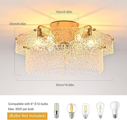 Ganeed Gold Fandelier Ceiling Fan with Light, 20inch Crystal Fandelier Ceiling Fan with Remote Caged Enclosed Bladeless Reversible 6 Speeds for Bedroom, Kitchen, Foyer, Living Room, Nursery