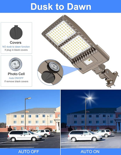 KUKUPPO 320W LED Parking Lot Light 48000LM Dusk to Dawn, UL Listed Industrial Grade LED Shoebox Parking Pole Light 5000K IP65 Outdoor Commercial Area Lighting Arm Mount 100-277VAC