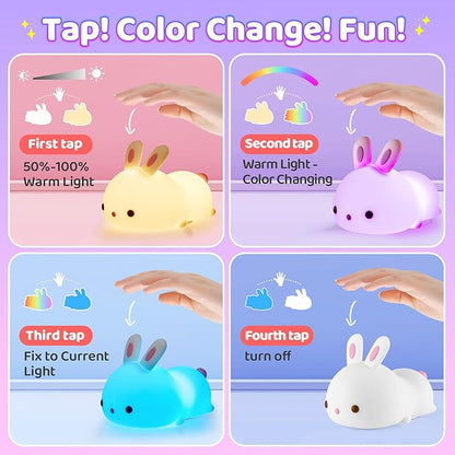 One Fire Night Light for Kids Bunny Toys, 16 Colors Squishy Bunny Lamp, Soft Silicone Bunnies Stuff,1200mah Dimmable Bunnies Cute Lamp Baby Night Light,Kawaii Room Decor Birthday Gifts for Kids Girls