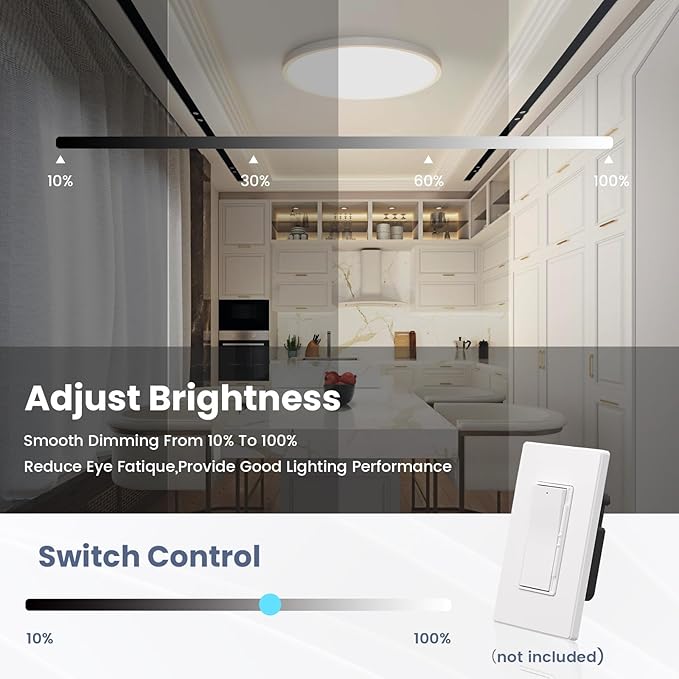 NIORSUN 12 inch Flush Mount LED Ceiling Light Fixture, Dimmable 3000K-6500K Adjustable Lights, Ultra Thin White Round Lamp, 24W Ceiling Lights for Hallway, Kitchen, Bedroom, 6 Pack