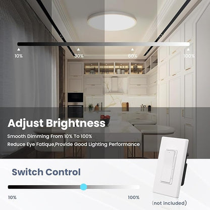 NIORSUN 12 inch Flush Mount LED Ceiling Light Fixture, Dimmable 3000K-6500K Adjustable Lights, Ultra Thin White Round Lamp, 24W Ceiling Lights for Hallway, Kitchen, Bedroom, 6 Pack