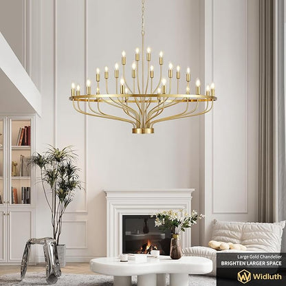 47.2" Modern Large Gold Chandelier Vintage 24-Lights Mid Century Modern Candle Style Chandeliers Light Fixture Vintage Rustic Golden Chandelier for Dining Room, Kitchen, Living Room, E12