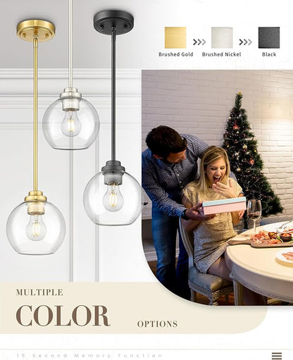 Matte Black Pendant Light, Mid Century Globe Haning Light Fixture Ceiling with Clear Glass for Kitchen Island Dining Room Bedroom Hallway Foyer (1 Pack), PL101BK