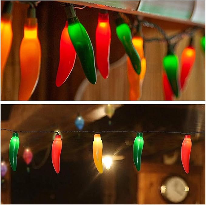 13.6FT Chili Pepper String Lights,Energy-Efficient LED Indoor/Outdoor Decorative Lighting with 35 Multicolor Peppers for Christmas,Garden,Kitchen,Patio,Party and Carnival Decorations (Green Wire)