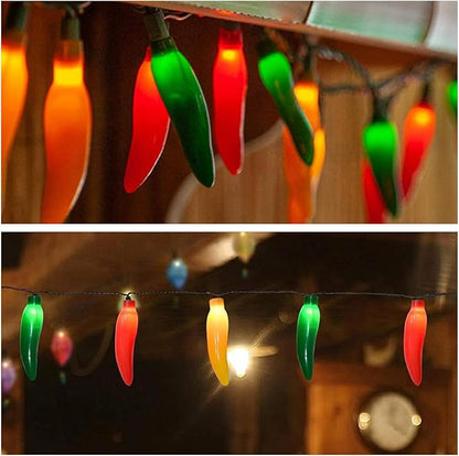 13.6FT Chili Pepper String Lights,Energy-Efficient LED Indoor/Outdoor Decorative Lighting with 35 Multicolor Peppers for Christmas,Garden,Kitchen,Patio,Party and Carnival Decorations (Green Wire)