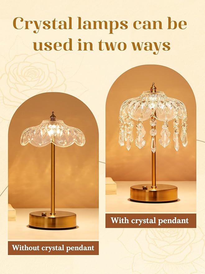 Vintage Lamp, 3 Colors 10 Brightness Crystal Lamp Flower Lamps, 3600mAh Rechargeable Lamps, Mood Lighting Bedroom Kitchen Bathroom, Tween Girls Trendy Stuff, Birthday Teen Girl Gifts Mothers Day Gifts