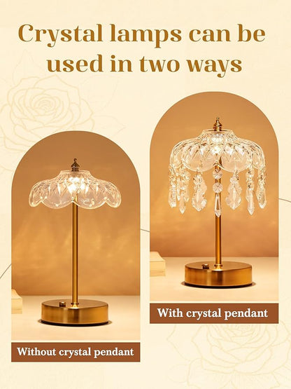 Vintage Lamp, 3 Colors 10 Brightness Crystal Lamp Flower Lamps, 3600mAh Rechargeable Lamps, Mood Lighting Bedroom Kitchen Bathroom, Tween Girls Trendy Stuff, Birthday Teen Girl Gifts Mothers Day Gifts