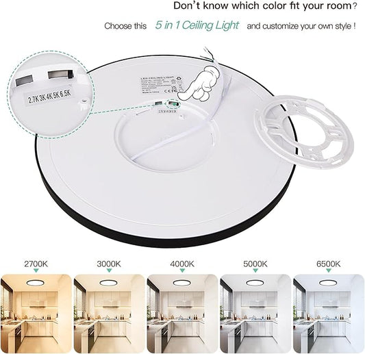 Brightever Black LED Flush Mount Ceiling Light Fixture, 12 Inch 24W, Super Slim 0.67 Inch 3200LM LED Ceiling Lights, Dimmable & 2700K-6500K 5 Color in One Ceiling Lamp for Bedroom, Hallway, 4-Pack