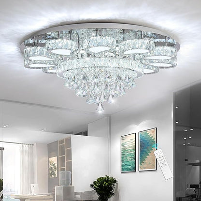 HAIXIANG Chandelier for Living Room Dining Room Modern LED Light Chandeliers Fixtures Remote Dimmbale Lighting Silver Crystal Lights