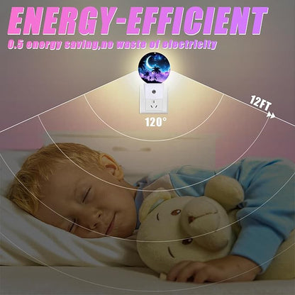 Palm Tree Night Light Purple Blue Night Moon Night Lights LED Lamp Round Plug into Wall Nightlight with Dusk to Dawn Sensor Home Hallway Stairway Kitchen Decor
